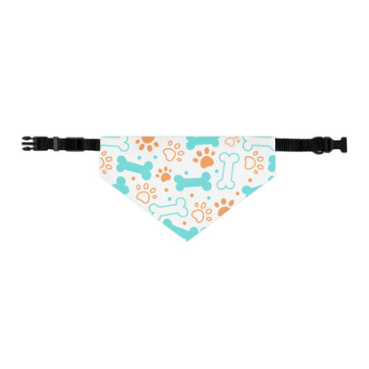 Teal & Orange Bones and Paw Print Pet Scarf