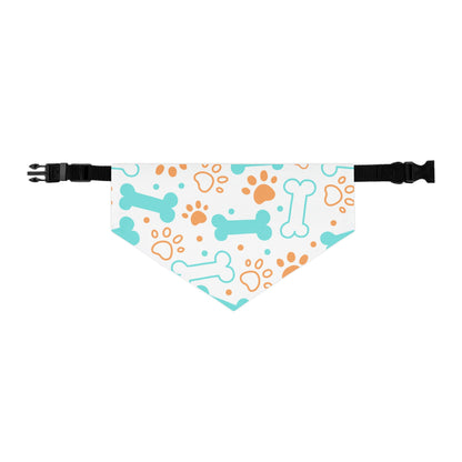 Teal & Orange Bones and Paw Print Pet Scarf