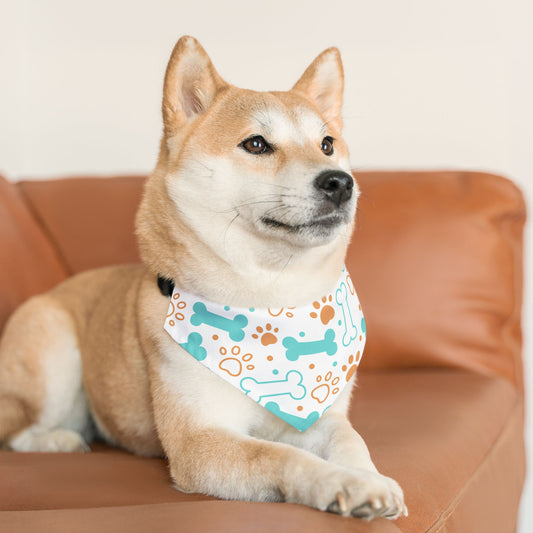 Teal & Orange Bones and Paw Print Pet Scarf