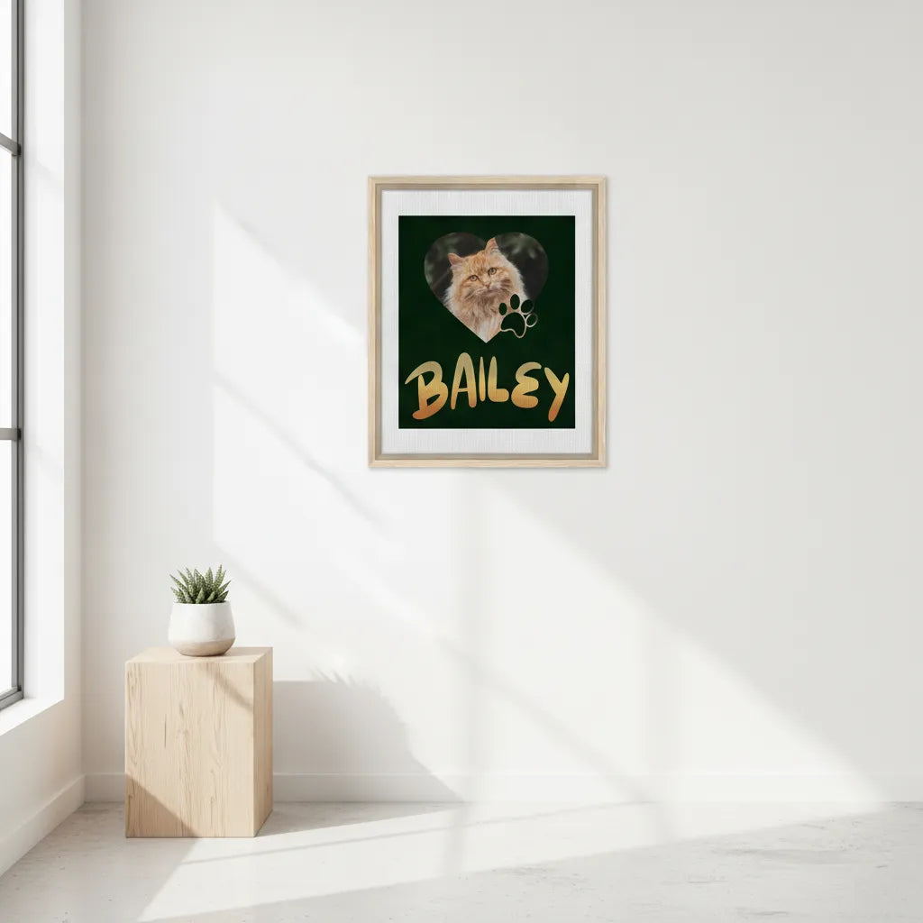 Custom Pet Portrait Print | Personalized Heart Framed Canvas Art with Pet's Name